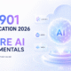 AI-901 Certification 2026 Azure AI Fundamentals article cover featuring a futuristic AI model sphere with cloud, AI models, prompts, agents, text, speech, and computer vision elements.